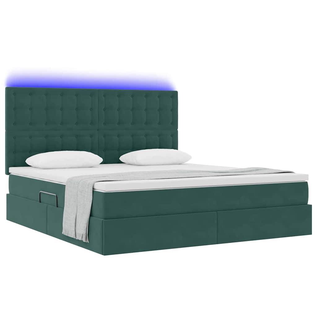 vidaXL LED-Speicherbett mit Matratze Dunkelgrün 160 x 200 cm Samt