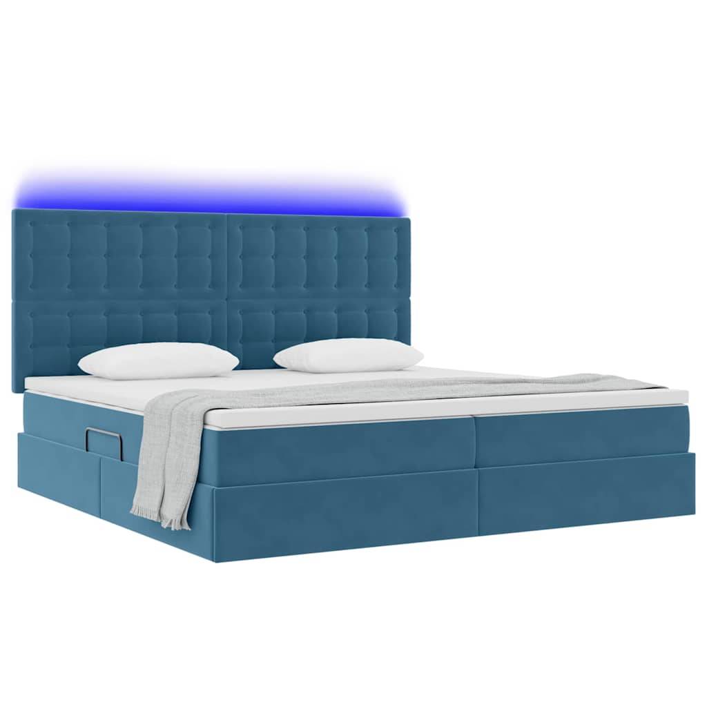 vidaXL LED-Speicherbett mit Matratze Dunkelblau 200 x 200 cm Samt