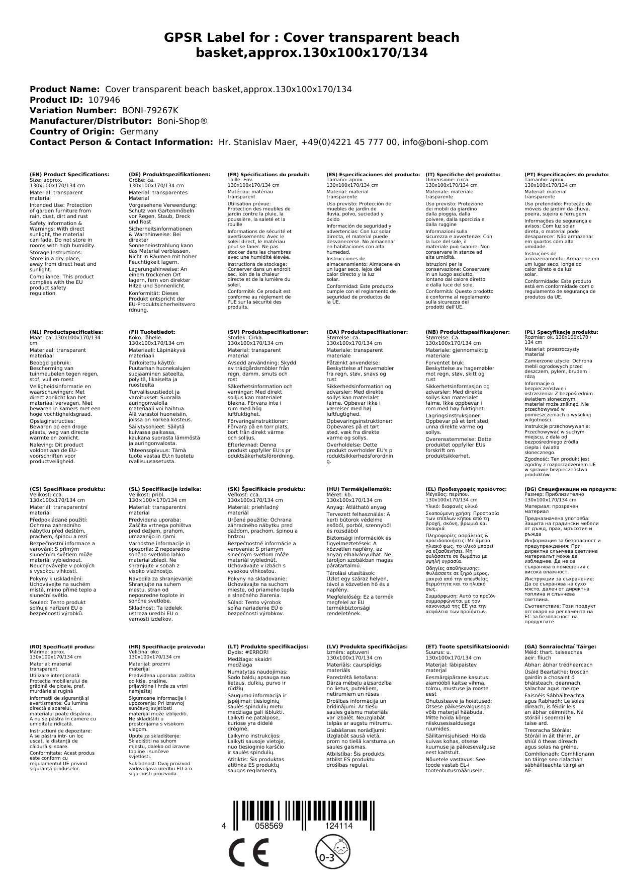 Schutzhülle transparent Strandkorb,ca.130x100x170/134