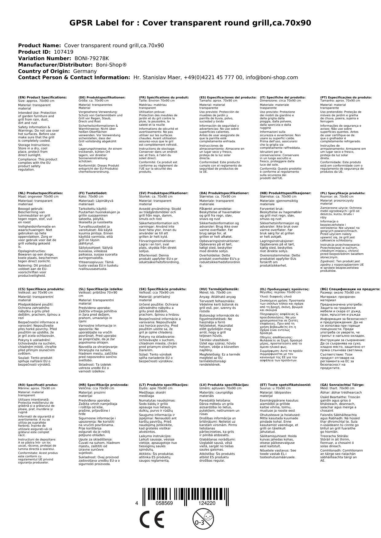 Schutzhülle transparent runder Grill,ca.70x90
