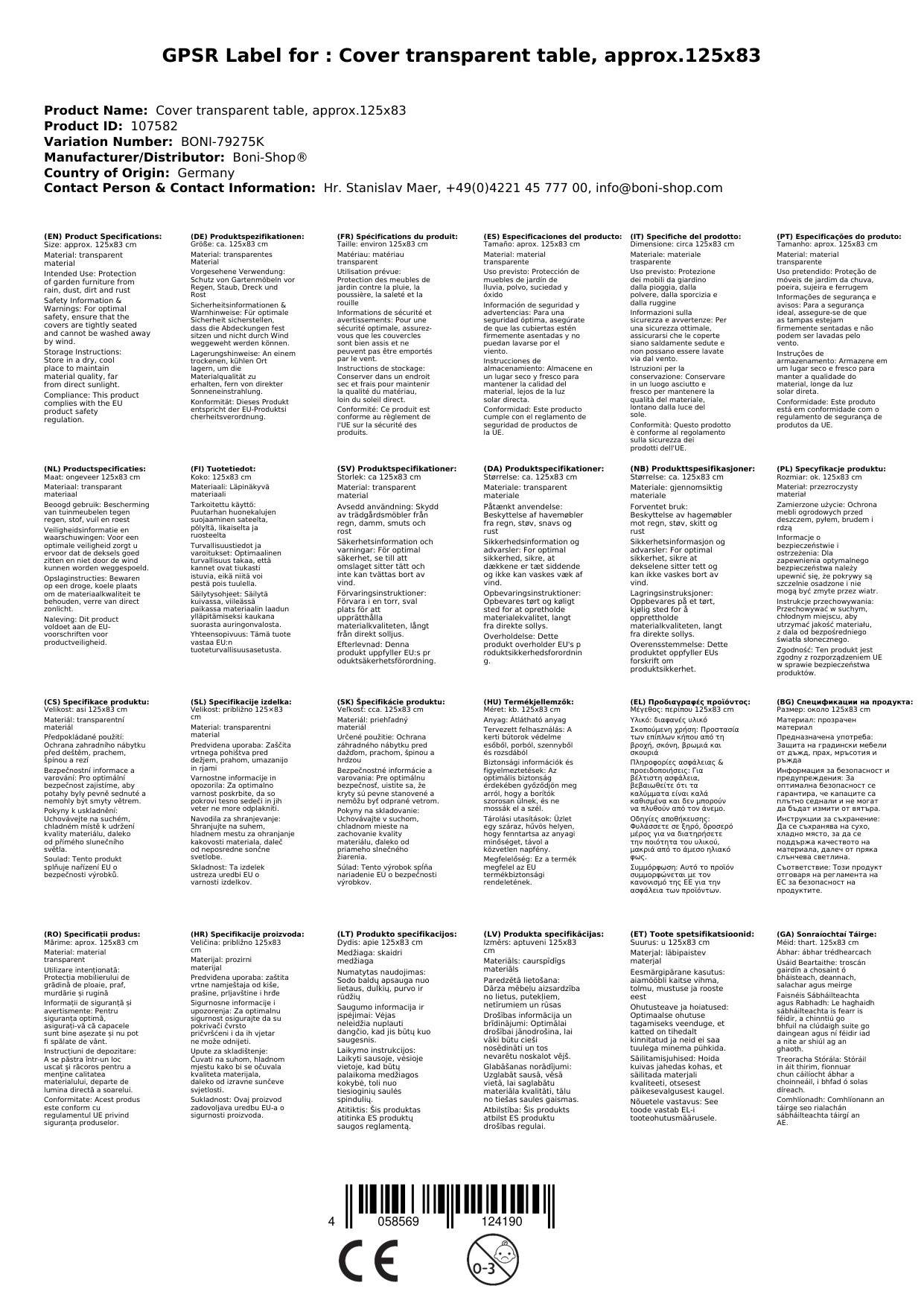 Schutzhülle transparent Tisch, ca.125x83