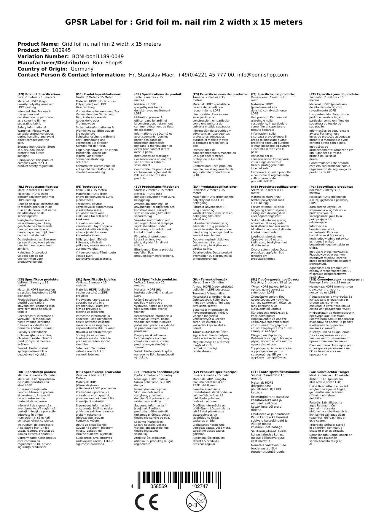 Gitterfolie, Nagelrand, 2 Breite x 15 Meter, Gewächshausfolie, reißfest