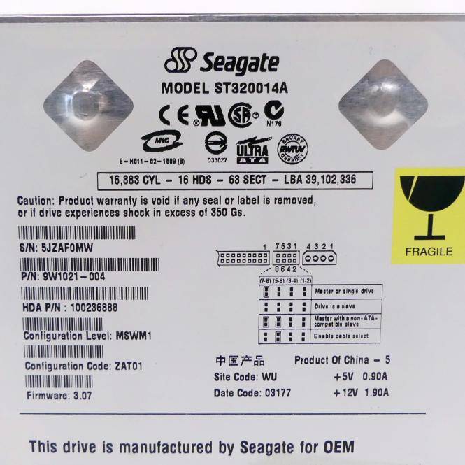 Seagate Model ST320014A (9W1021-004)