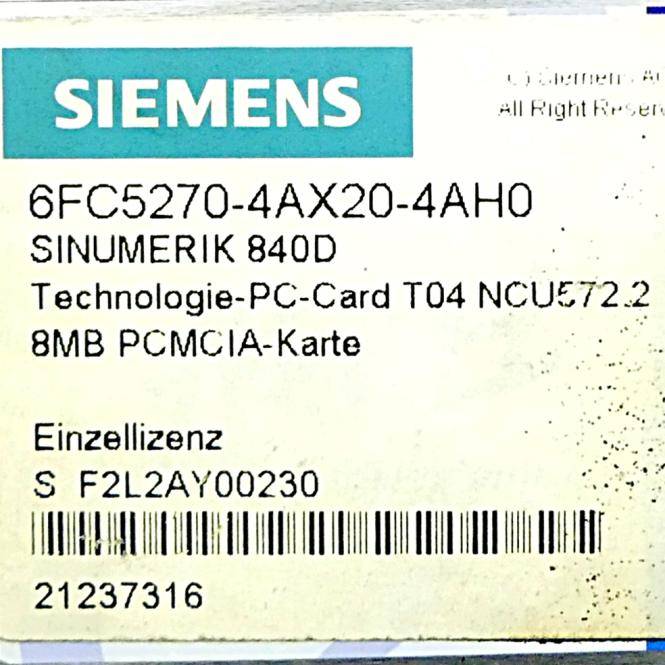 Siemens Sinumerik 840D 8MB PCMCIA Card (6FC5270-4AX20-4AH0)