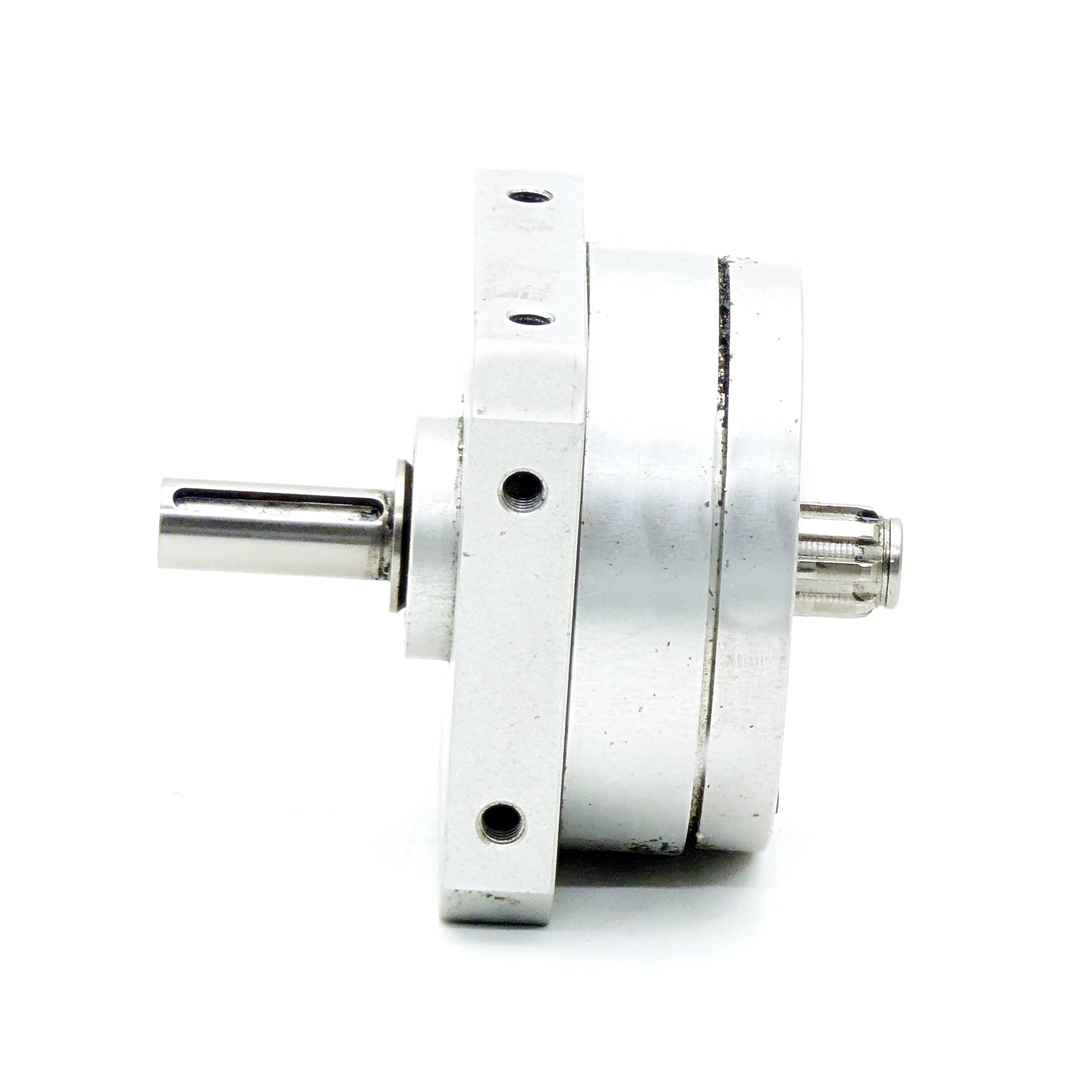 Eine silberne mechanische Komponente mit einem zylindrischen Körper und herausragendem Metallschaft, wahrscheinlich für Maschinen- oder Ingenieuranwendungen verwendet.