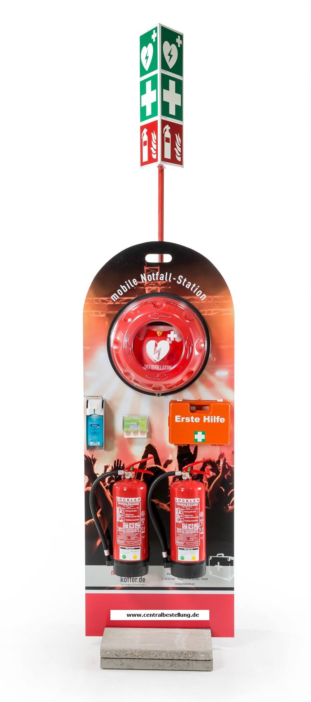 Mobile Erste Hilfe und Notfallstation, mit Defibrillator