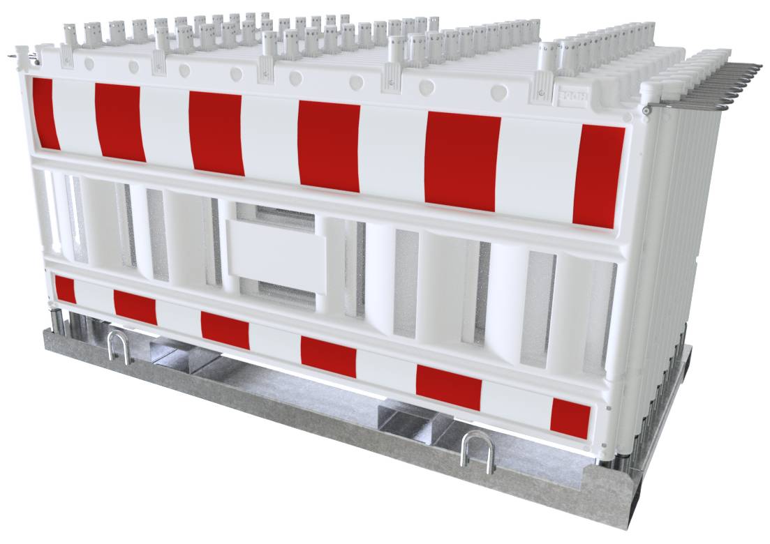Schake 33520KA-32000 SET mit 20 Absperrschrankengitter auf Lager- und Transporttraverse mit Lampenadapter mit Folie Typ