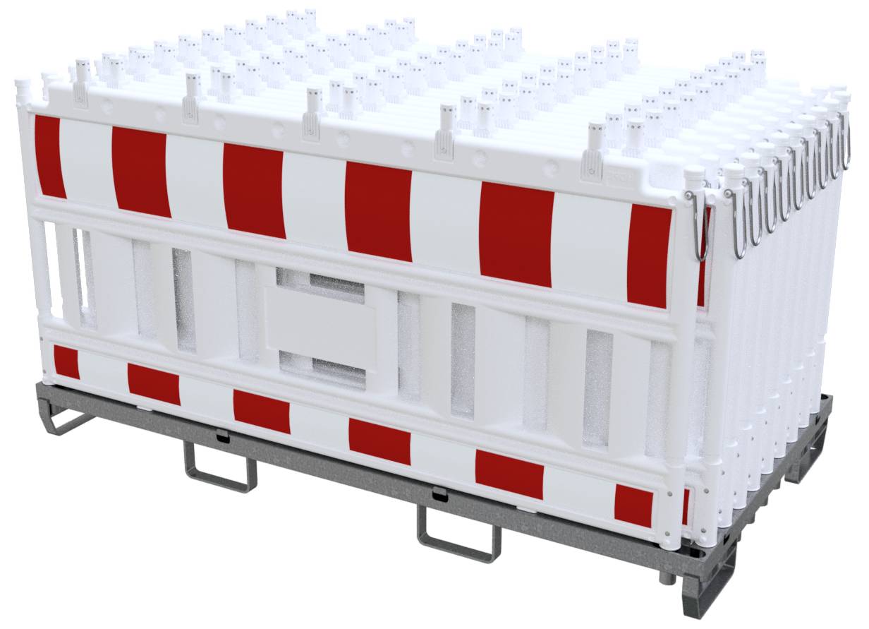 Schake 33520KA2-32003 SET mit 20 Absperrschrankengitter auf Lager- und Transporttraverse mit Lampenadapter mit Folie Typ