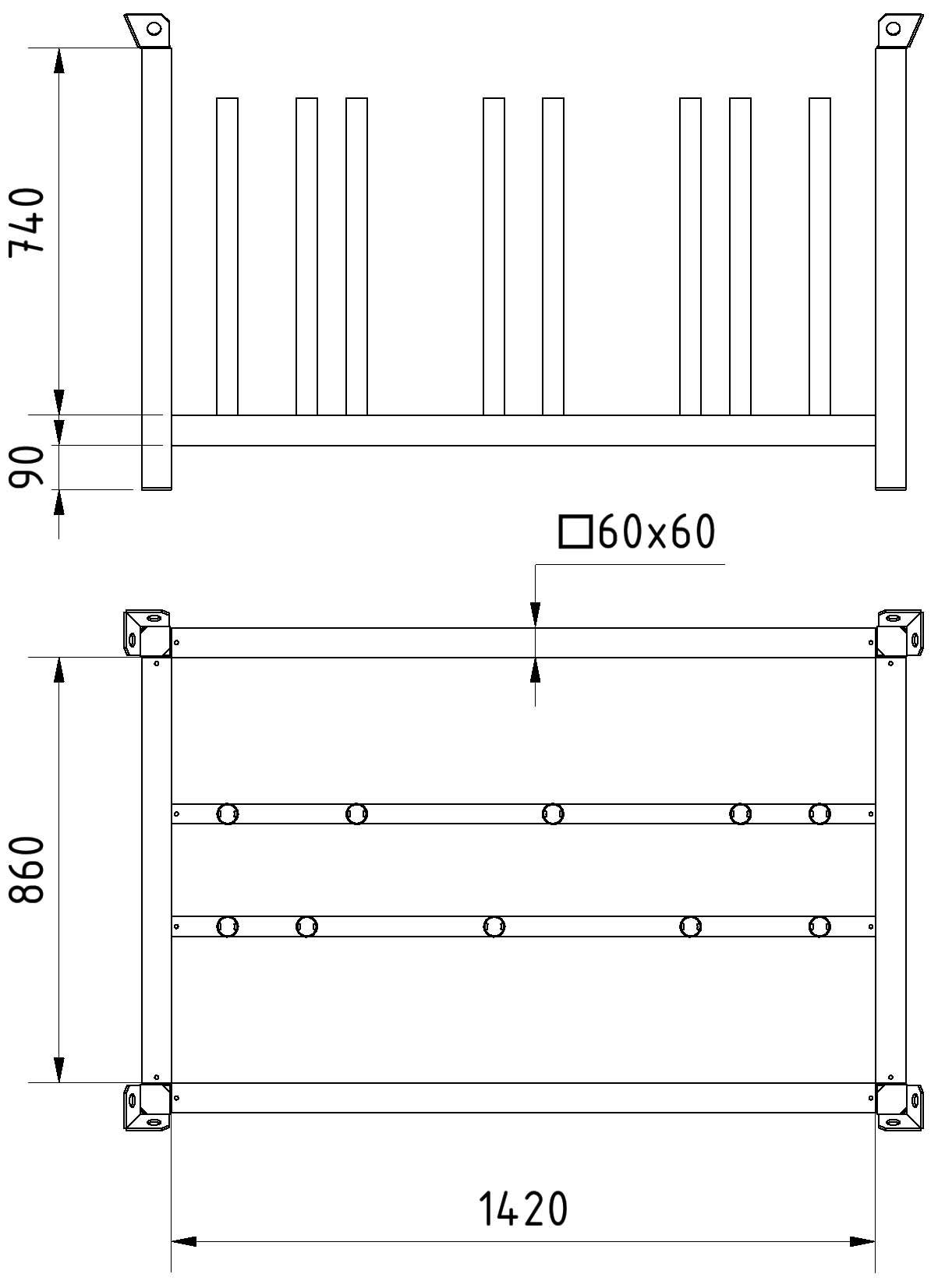 Schake 50116-5 Palette Serie 50116 Stapelpalette <br><br>Standrohre und Querholme <br><br>aus 60 x 60 mm Vierkantrohr gefertigt