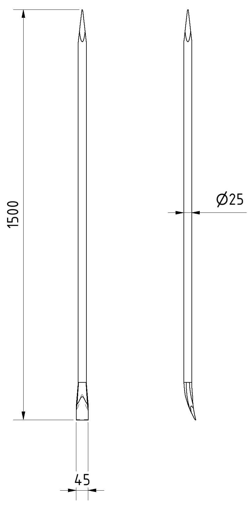 Schake 10196-2R Brechstange aus Rundstah Ø 25 mm Rundstahl Lange: 1,50 m