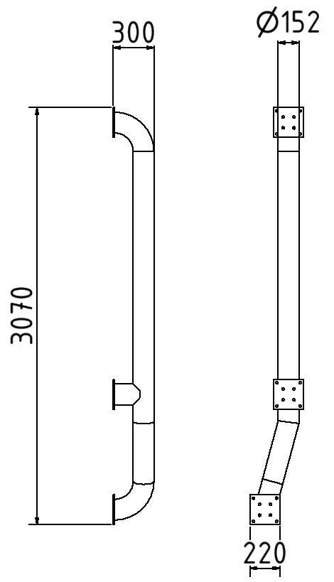 Schake 40157R LKW Einfahrhilfe feuerverzinkt abgewinkelt zur rechten Seite,<br><br>Gesamtlänge: ca. 3000 mm