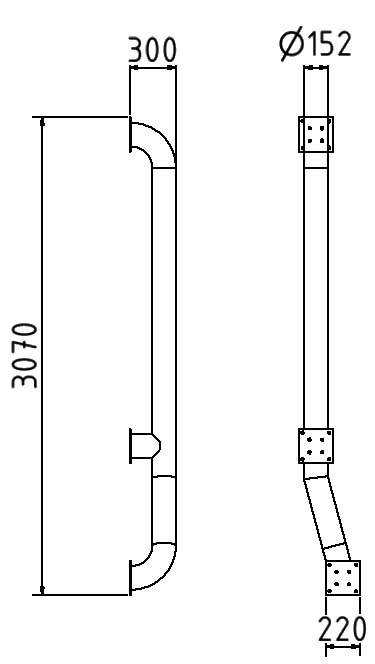 Schake 40157L LKW Einfahrhilfe feuerverzinkt abgewinkelt zur linken Seite,<br><br>Gesamtlänge: ca. 3000 mm