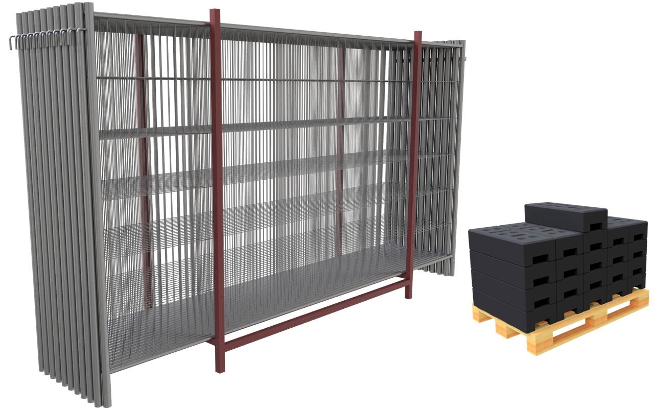 Schake BZ-20STANDARD SET zweiteilig mit 20 Bauzäunen und Zubehör auf Transportpaletten Mobilzaun ,,Standard
