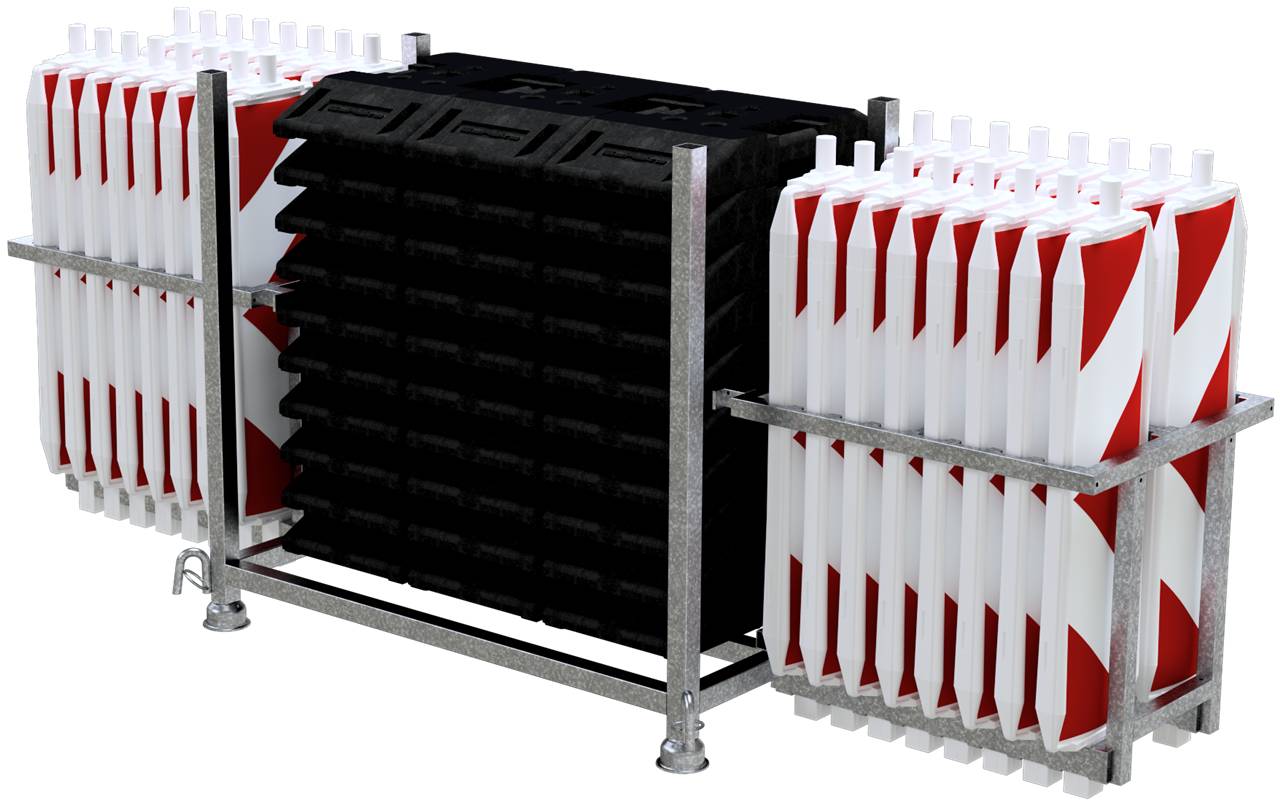 Schake 36NOXPE-SET1 SET mit 30 Baken und Zubehör auf Stapelpalette und Bakenkorb mit Folie Typ RA1/A, rot/weiß einseiti