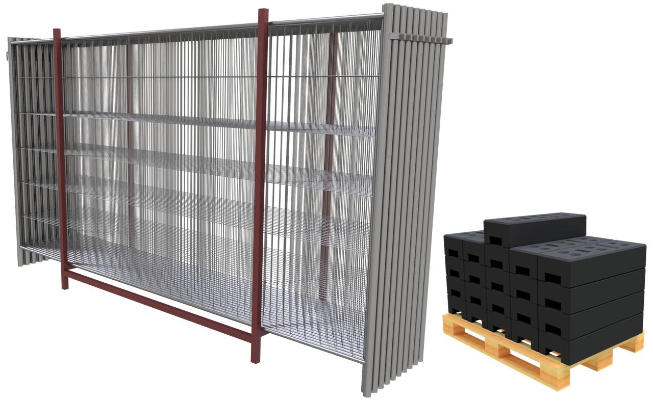 Schake BZ-20STANDARD SET zweiteilig mit 20 Bauzäunen und Zubehör auf Transportpaletten Mobilzaun ,,Standard