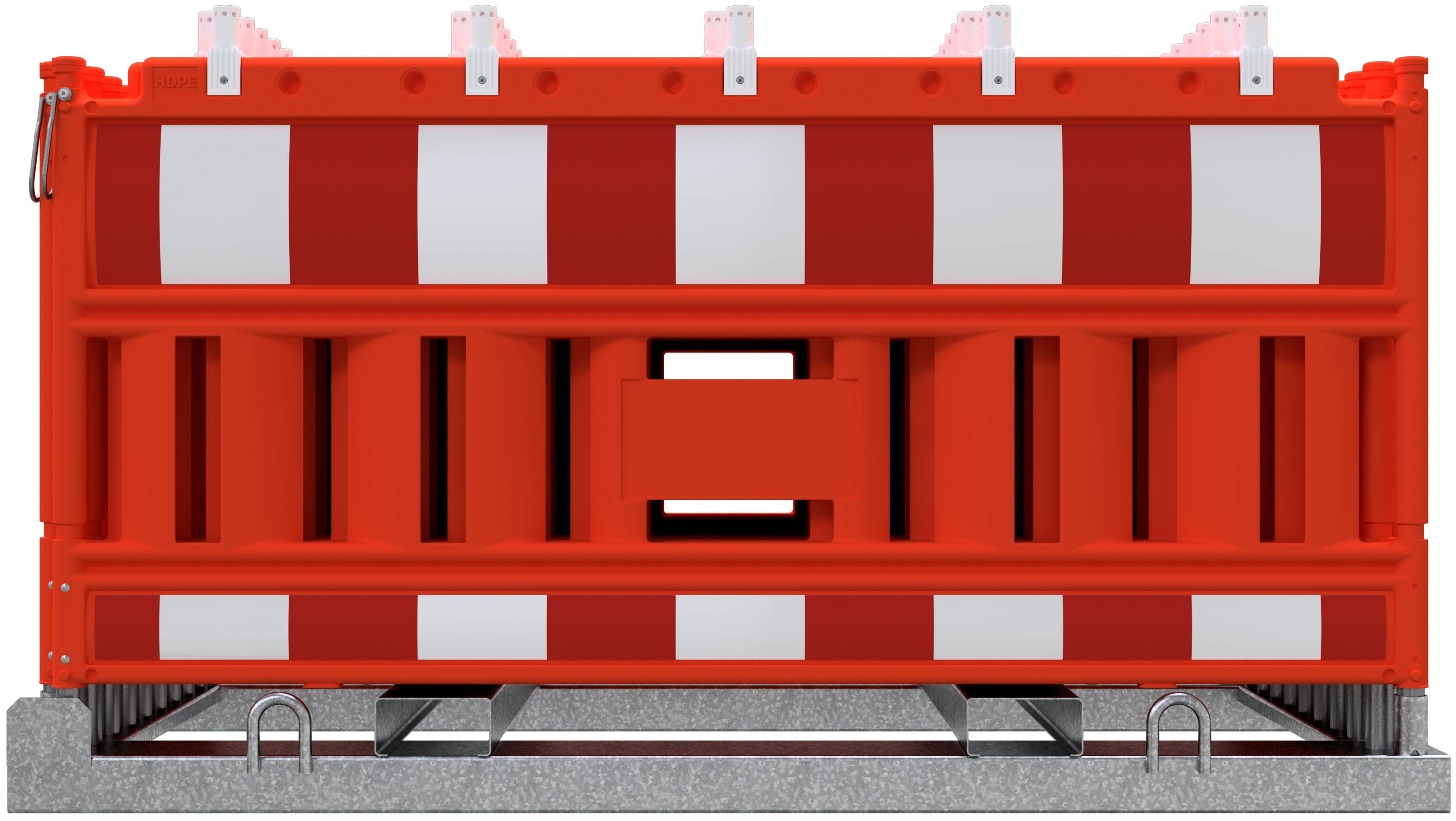 Schake 33420KA-O-32000 SET mit 20 Absperrschrankengitter auf Lager- und Transporttraverse mit Lampenadapter mit rot/weiß