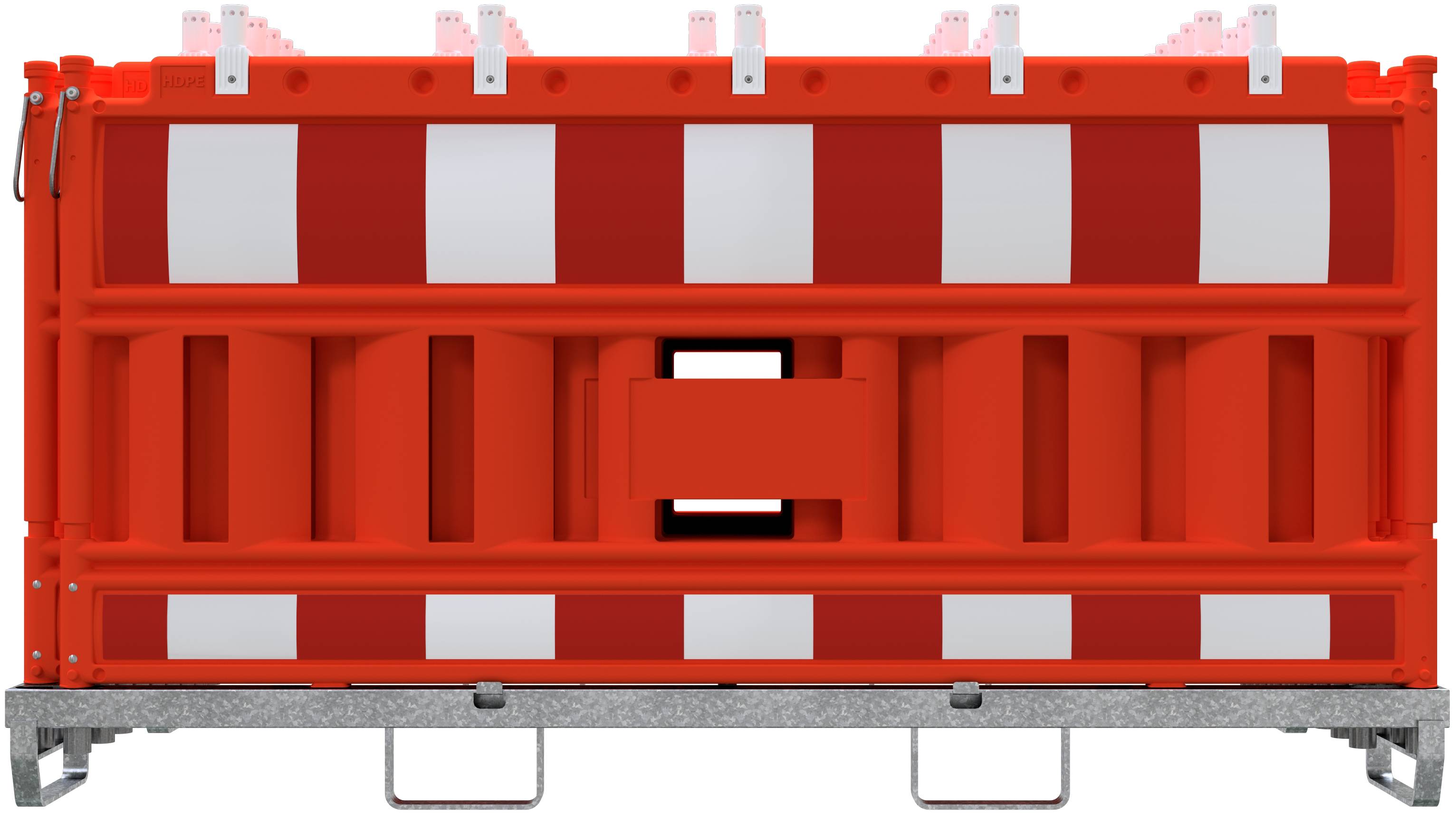 Schake 33420KA-O-32003 SET mit 20 Absperrschrankengitter auf Lager- und Transporttraverse mit Lampenadapter mit rot/weiß