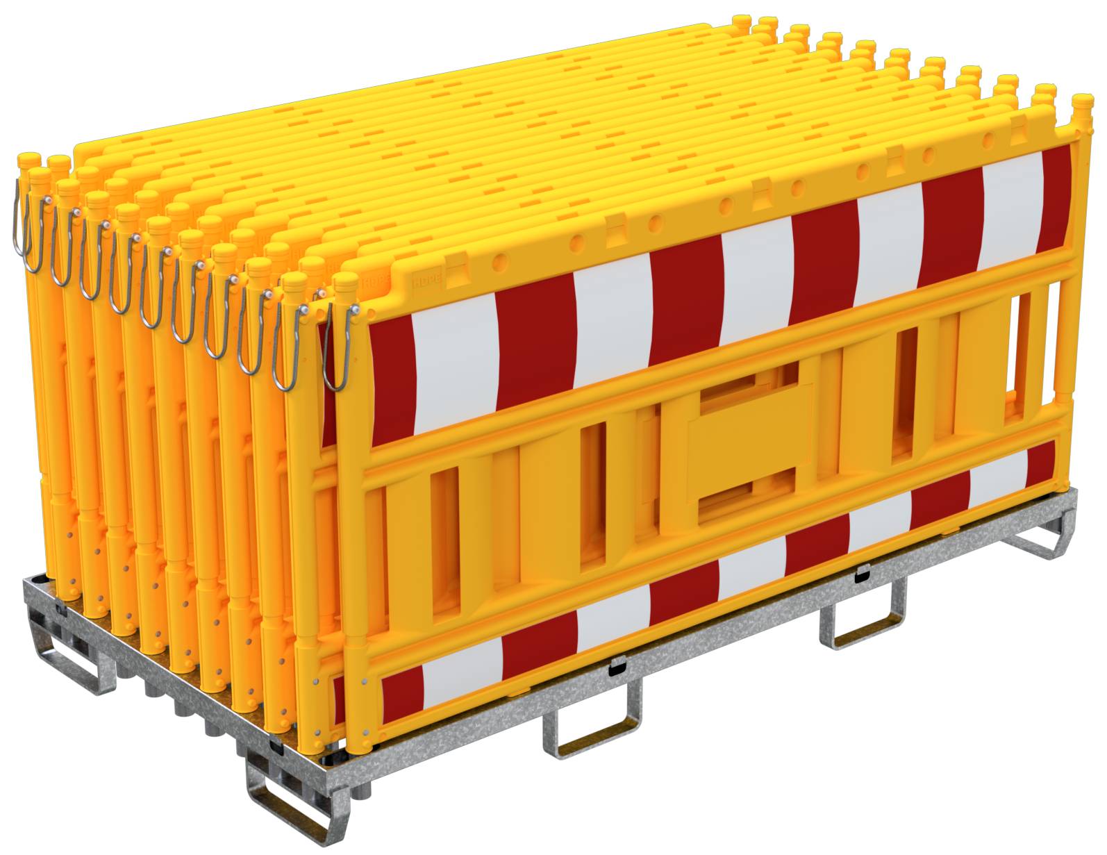 Schake 33420K-G-32003 SET mit 20 Absperrschrankengitter auf Lager- und Transporttraverse ohne Lampenadapter mit rot/weiß