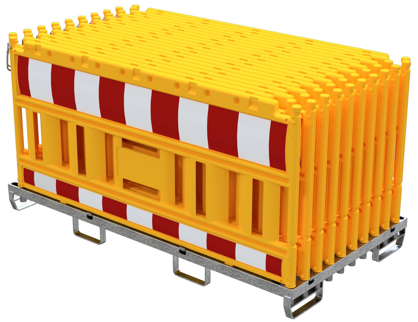 Schake 33420K-G-32003 SET mit 20 Absperrschrankengitter auf Lager- und Transporttraverse ohne Lampenadapter mit rot/weiß