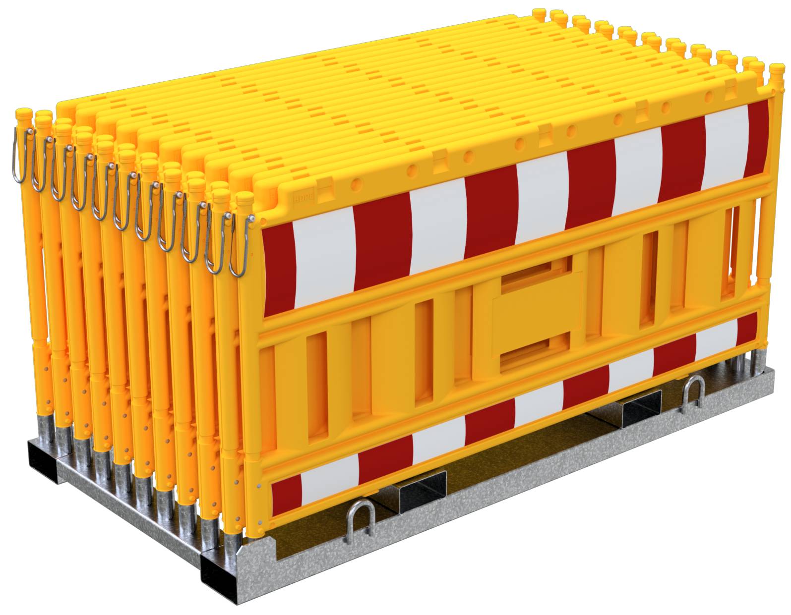 Schake 33420K-G-32000 SET mit 20 Absperrschrankengitter auf Lager- und Transporttraverse ohne Lampenadapter mit rot/weiß