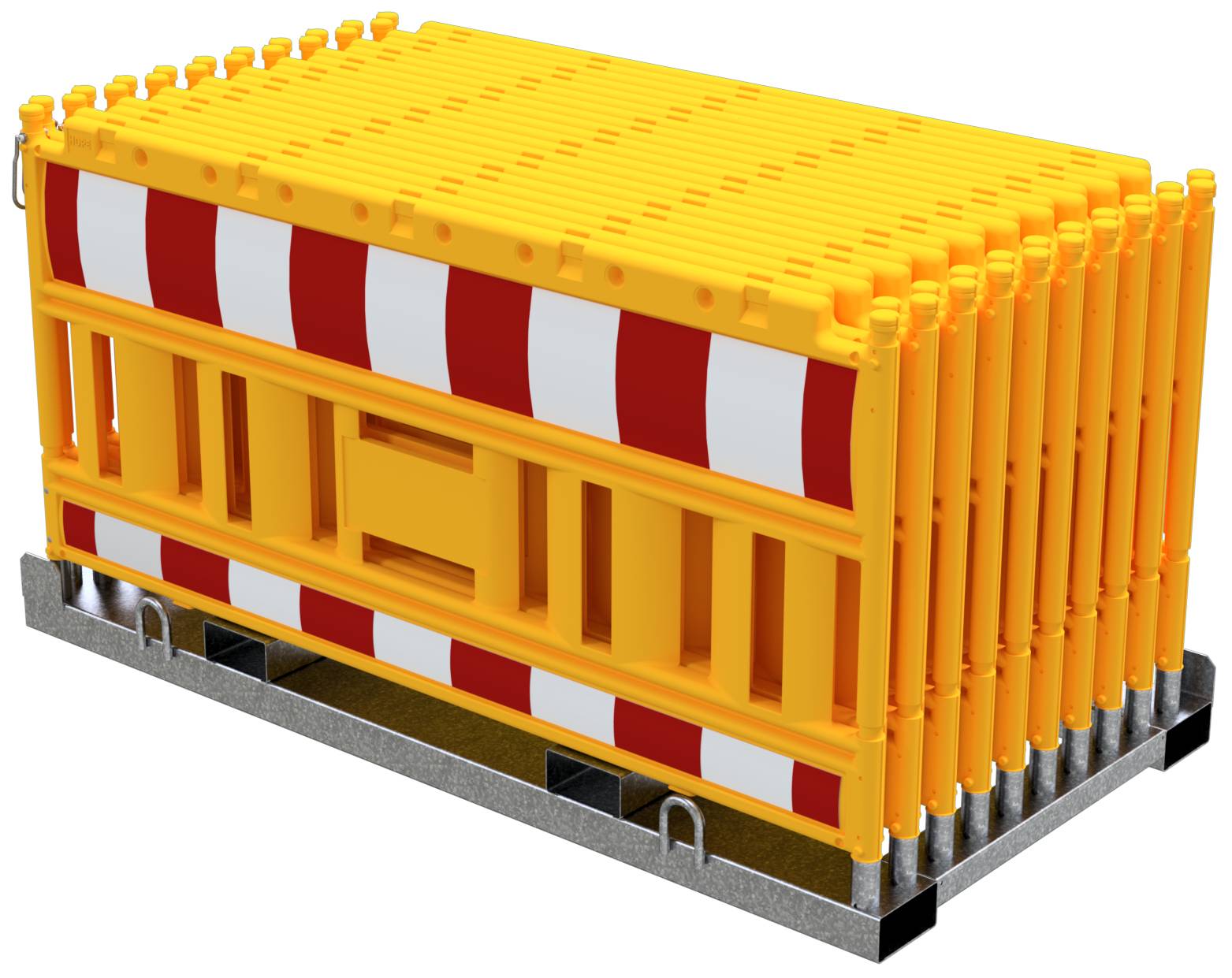 Schake 33420K-G-32000 SET mit 20 Absperrschrankengitter auf Lager- und Transporttraverse ohne Lampenadapter mit rot/weiß