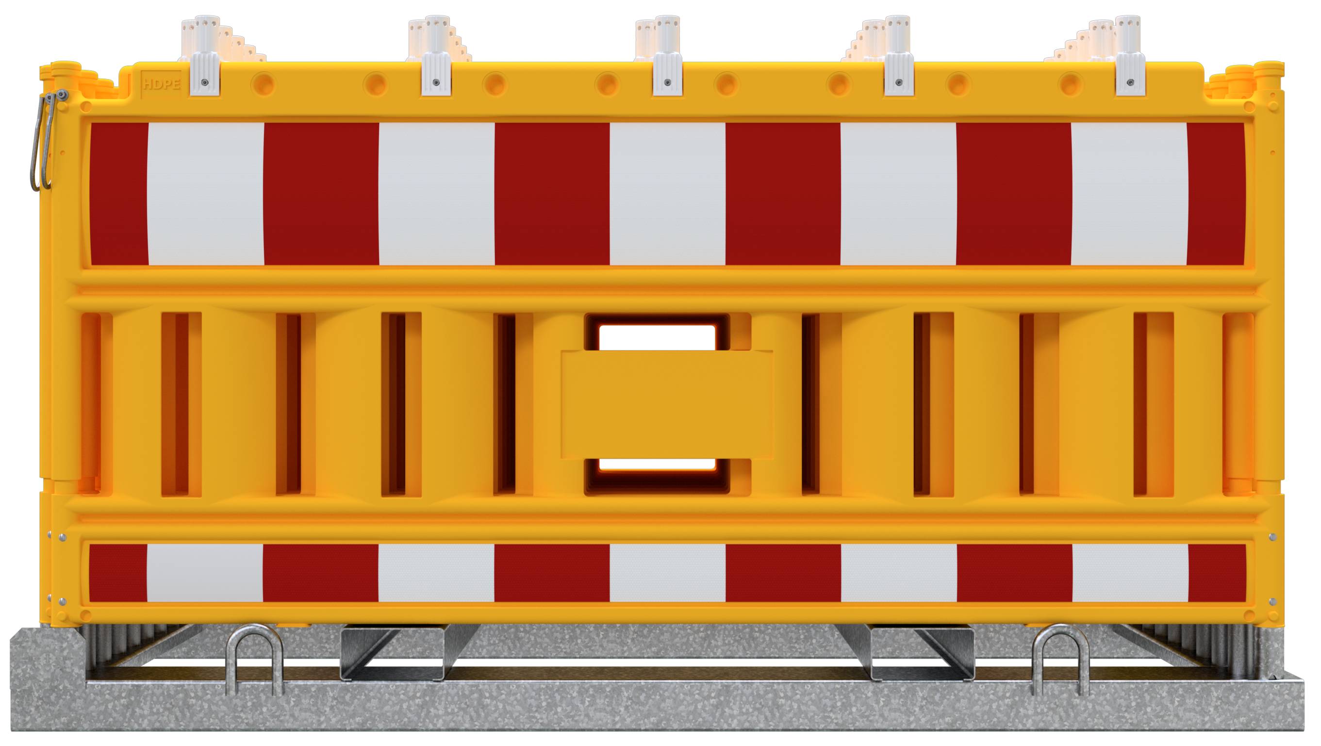 Schake 33420KA-G-32000 SET mit 20 Absperrschrankengitter auf Lager- und Transporttraverse mit Lampenadapter mit rot/weiß