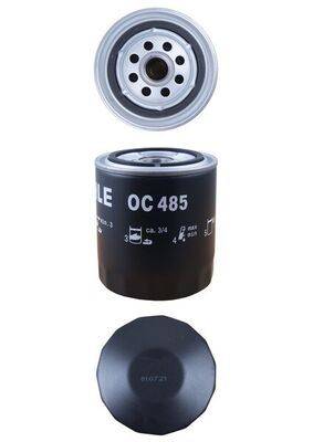 Zweiteilige Motorölfiltereinheit mit separatem Filter und Deckel, wobei auf dem Filterkörper der Text 'OC 485' zu sehen ist.