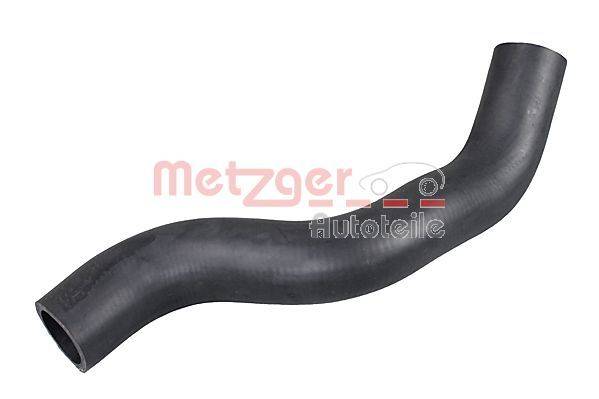 Ein schwarzer, gebogener Automotive-Schlauch vor einem weißen Hintergrund, mit einem roten Wasserzeichen von 'Metzger Autoteile'.