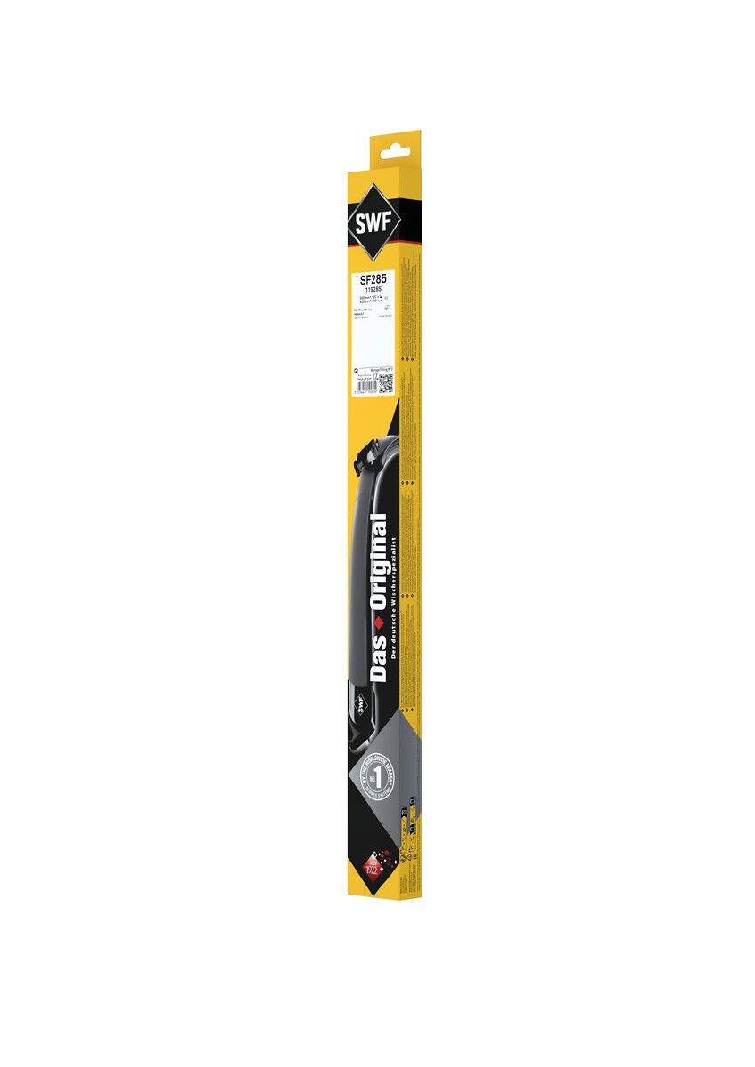 Verpackung eines SWF Wischerblatts, Modell SF785, mit gelb-schwarzem Design, Produktdetails und Branding.