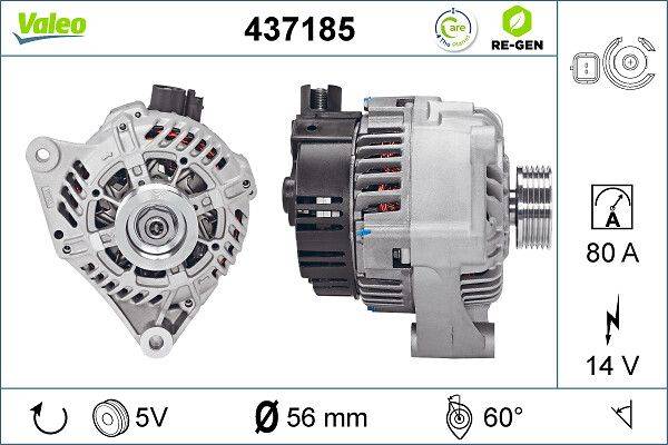437185 Lichtmaschine, 5V, Ø 56 mm, 60°, RE-GEN, Umweltfreundlichkeitssymbol.
