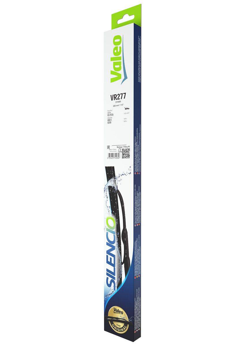 Eine Autoscheibenwischerblattverpackung der Marke 'Valeo', Modell 'Silencio VR277'.