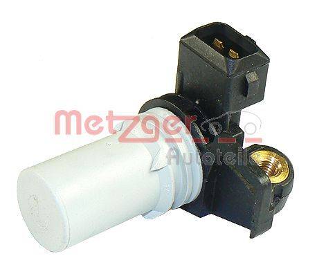 Schwarz-weißer Autosensor mit Anschlussport, gekennzeichnet mit 'Metzger Autoteile'.