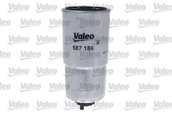 Ein zylindrisches Metallauto-Ersatzteil mit der Bezeichnung 'Valeo 587 186' vor einem Hintergrund mit mehrfach wiederholten 'Valeo' Logos.