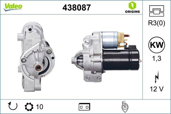 438087 Origins Anlassermotor-Set', das detaillierte Ansichten der Motorkomponenten vor einem weißen Hintergrund zeigt.