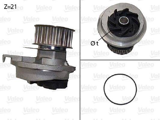 Valeo' markierte Automobilkomponente mit Zahnriemenscheibe und Innenmechanismus, in zwei Ansichten dargestellt, die Design und Struktur hervorheben.