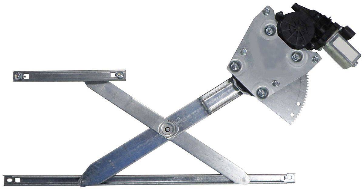 Ein Scherenmechanismus aus Metall mit Schrauben, der die miteinander verbundenen Arme und Drehpunkte zeigt, die in Möbel- oder Fenstersystemen zur Abstützung verwendet werden.
