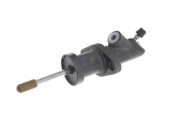Ein automotives Brems- oder Kupplungshauptbremszylinder aus Metall, mit einem zylindrischen Körper und einem hervorstehenden Kolben, der in hydraulischen Systemen verwendet wird.