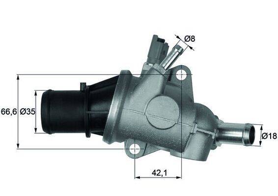 Ein Nahaufnahmebild eines mechanischen Bauteils mit Maßangaben, die einen Durchmesser von 8 mm und eine Länge von 42,1 mm zeigen und wichtige Spezifikationen hervorheben.
