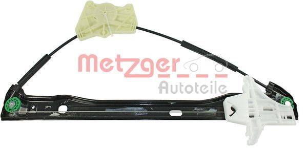 Eine schwarze Metallstange mit einem Draht, der an eine cremefarbene Kunststoffkomponente angeschlossen ist, vor einem weißen Hintergrund mit rotem 'Metzger Autoteile' Text.