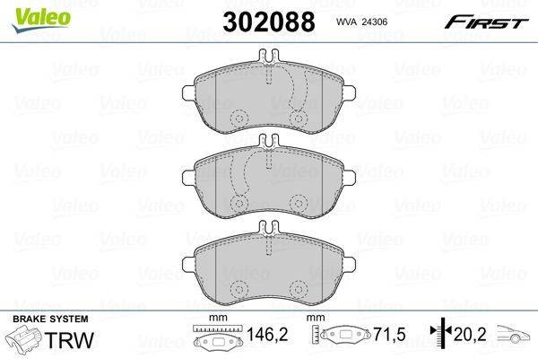 Valeo 302088 Bremsbelagsatz, Scheibenbremse