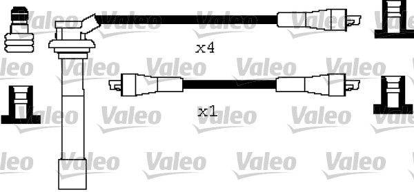 Valeo' markierte Grafik mit zwei Kabeln; oberes Kabel mit der Beschriftung 'x4' und zwei Anschlüssen, unteres Kabel mit der Beschriftung 'x1' und einem anderen Anschlusstyp.