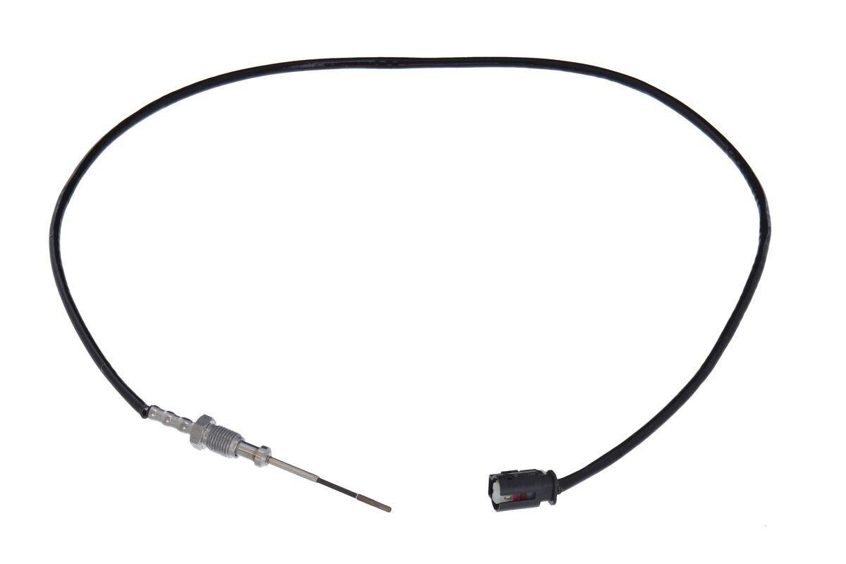 Ein Sensor mit einer Metallsonde an einem Ende und einem schwarzen Kabel mit Stecker am anderen Ende, der für Temperaturmessungen verwendet wird.