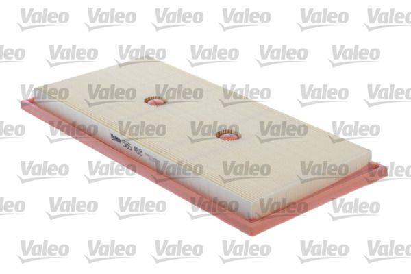 Ein Luftfilter mit rosa Einfassung und gefalteten Papierelementen, der mit der Marke 'Valeo' versehen und für Automotive-Motoren entwickelt wurde.