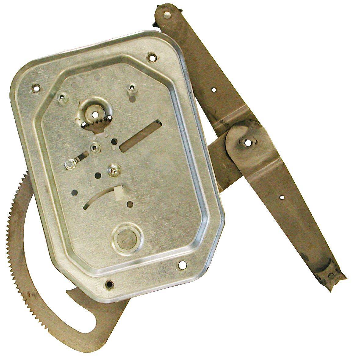 Fensterhubmechanismus mit Metallrarmen und Zahnrädern, verwendet zum Heben und Senken von Autofenstern.