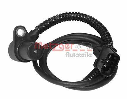 Ein schwarzer Autosensor mit einem gewickelten Kabel, entwickelt für das Motormanagement, platziert auf einem schlichten weißen Hintergrund.