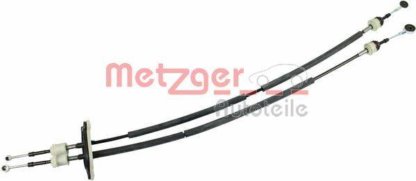 Zwei Fahrzeugbremskabel mit schwarzen Scheiden, die das Wort 'Metzger' tragen. Hauptsächlich verwendet für automotive mechanische Systeme.