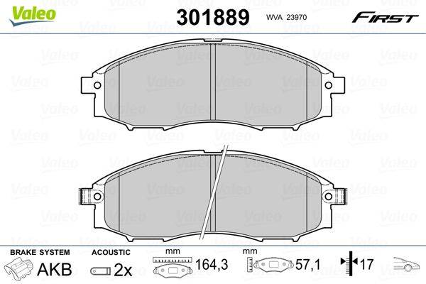 Valeo 301889 Bremsbelagsatz, Scheibenbremse