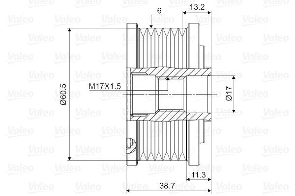 Diagramm einer mechanischen Komponente mit detaillierten Maßangaben: 60,5 mm Durchmesser, M17x1,5 Gewinde und verschiedene andere Abmessungen.