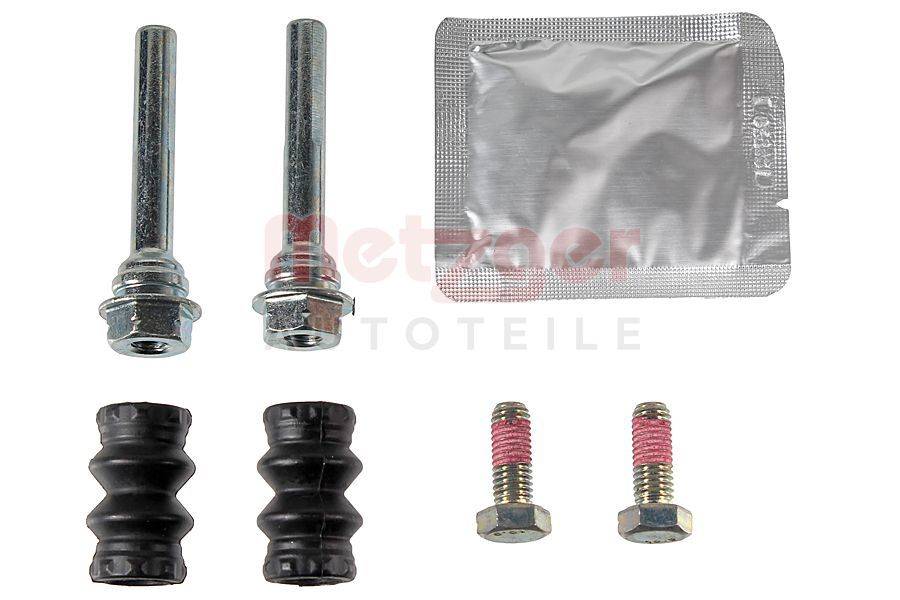 Bremsschraubensatz für Bremssattel mit Führungsbolzen, Schrauben und Gummimanschetten; Schmiermittelpackung zur Installation beigefügt.