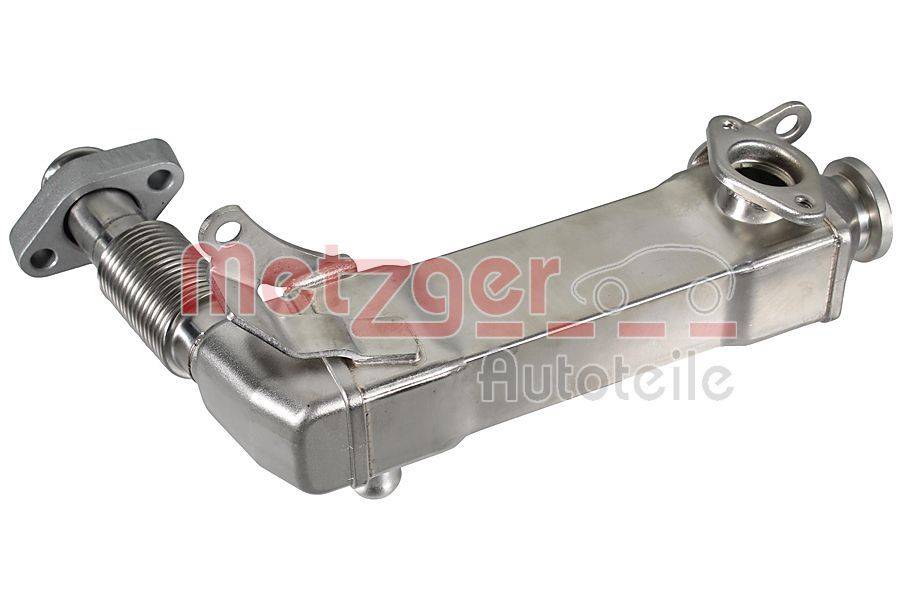 Silber-Abgasrückführungskühler mit dem roten 'Metzger Autoteile' Logo.